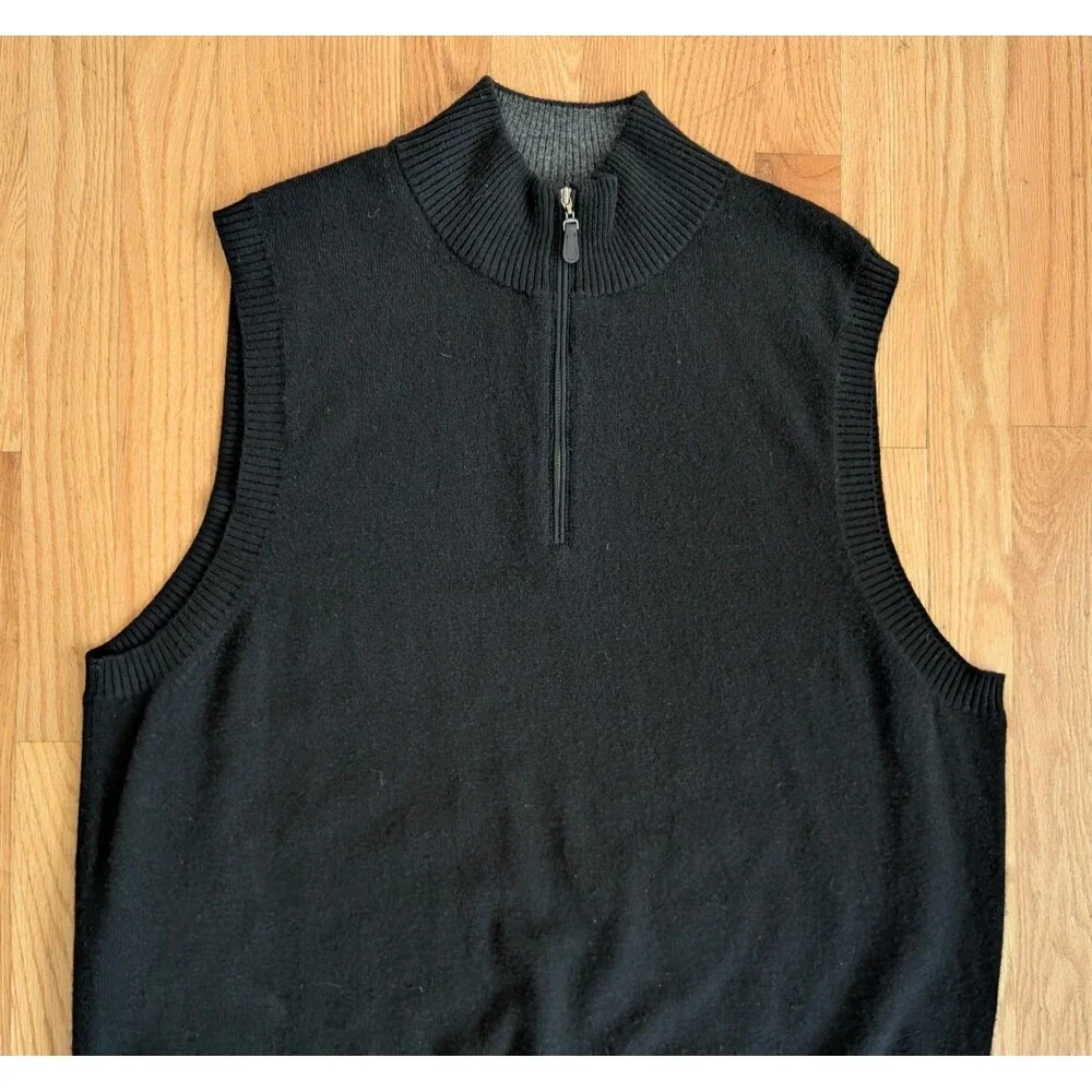 Mens XL 100% Cashmere Sweater Vest Black 1/4 Zip Pullover Forte